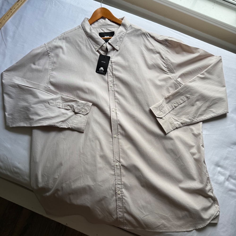 Winston Box Mens 4XLT Beige Long Sleeve Button Down Cotton Shirt NWT Holiday
